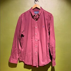 Vintage Ralph Lauren Men's Burgundy Button-Down Shirt